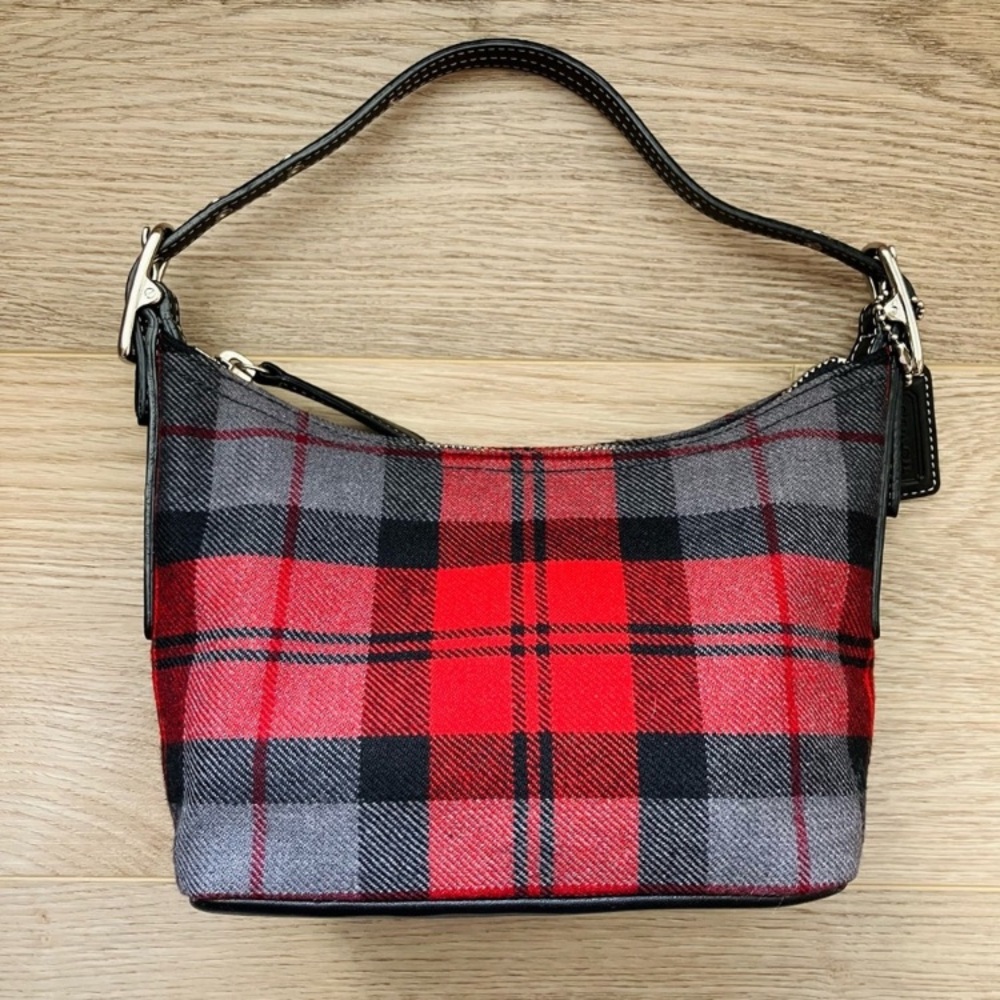 Coach Tartan Plaid Wool Leather Demi Bag Hampton Vintage Y2K Small 8326 - Picture 3 of 13